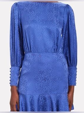 INTERMIX Cobalt Satin Jacquard Long-Sleeve Dress